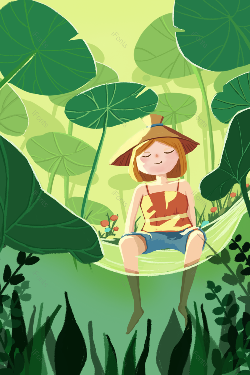 夏至图片,夏天元素,手绘插画PNG,人物免抠素材